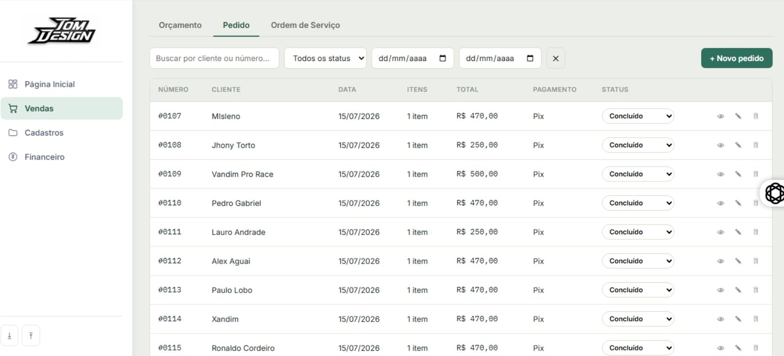Sistema de gestão de vendas e pedidos